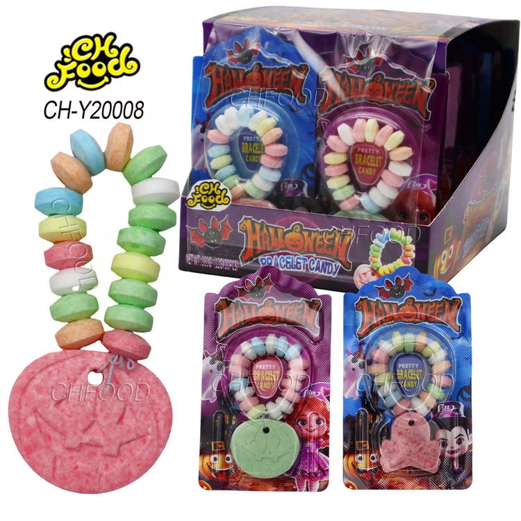 ODM Halloween Bracelet Candies Custom Colorful Sweet Edible Fruit Flavor Skull Pumpkin Tablet Candy for Kids