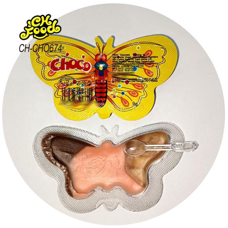 OEM Halal Candy 3in1 Choco Milk and Strawberry Flavor Butterfly Shape Chocolate Jam for Kids