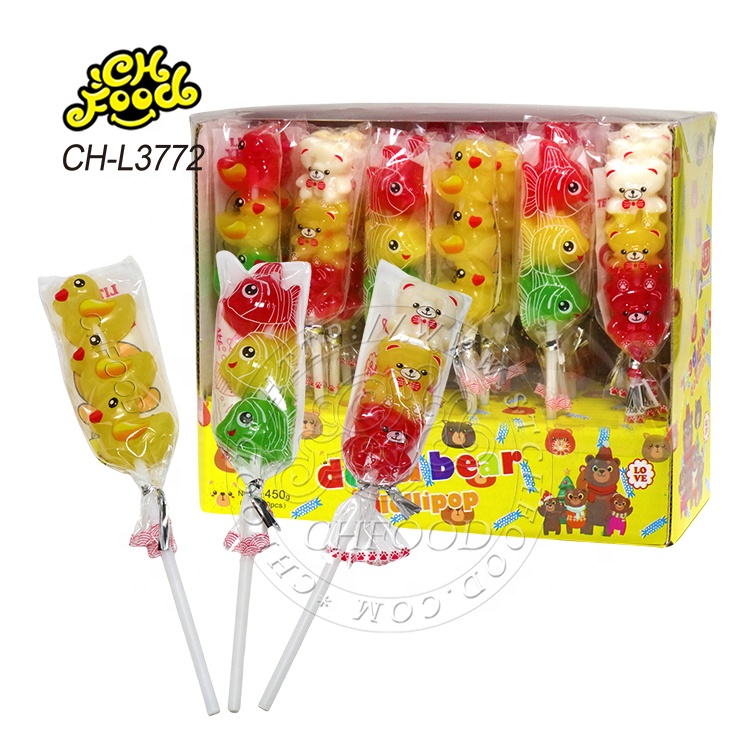 Hot Halal Selling Cartoon Duck Fish Bear Shape Lollipop Hard Candy Sweets Wholesale Candy for Kids