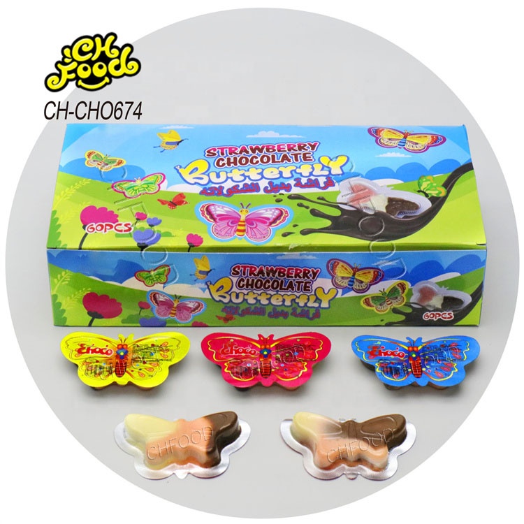 OEM Halal Candy 3in1 Choco Milk and Strawberry Flavor Butterfly Shape Chocolate Jam for Kids