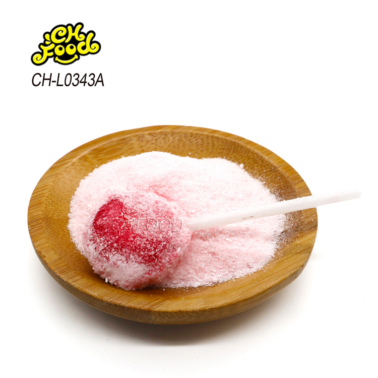 OEM Halal Strawberry Flavor Mini Flat Round Lollipop with Sour Powder Candy Custom Private Label Hard Candy Sweets for Kids
