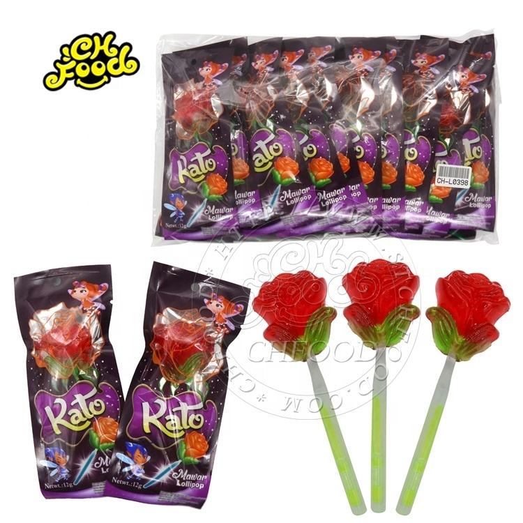 Custom Valentine's Rose Lollipops Flower Shape Hard Candy Sweet Halal