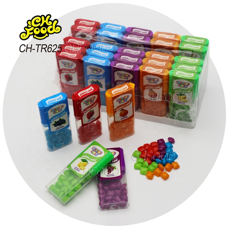 Wholesale and OEM Bottle Candy Fruit Flavor Colorful Mini Square Chewing Bubble Gum Halal China Snack
