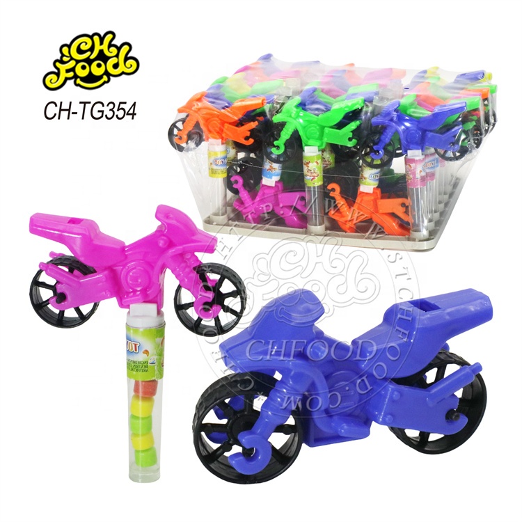 Custom Cheap Classic Toys Plastic Small Whistle Motorcycle with Tablet Candy for Children