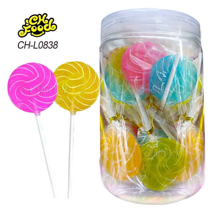 Wholesale Custom Halal Fruit Flavor Flat Round Spiral Twisty Swirl Stick Lollipop Hard Candy Sweets
