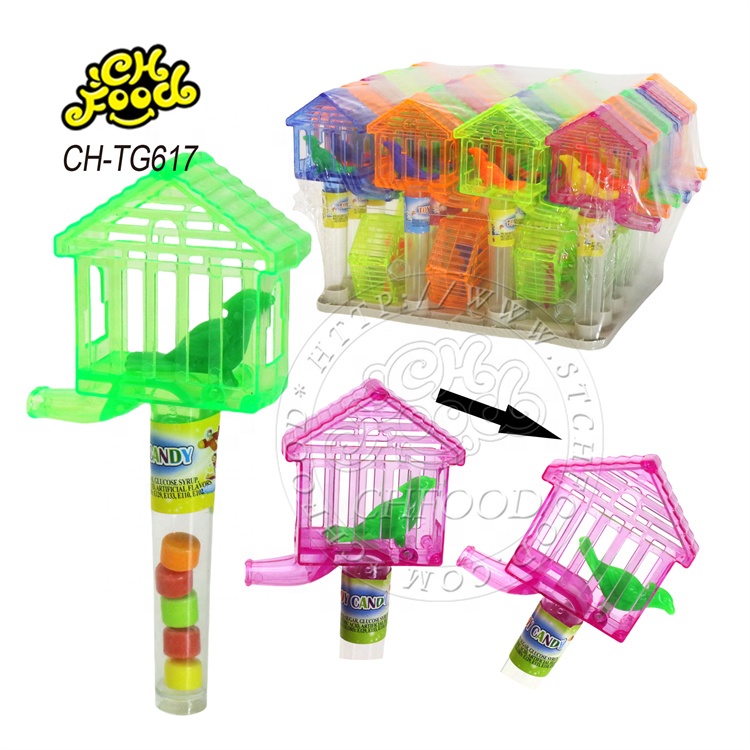 Custom Cheap Plastic Whistle Bird Cage Toy with Tablet Candy for Kids