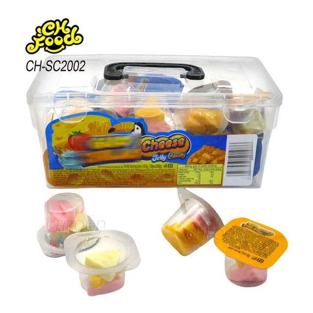 Low MOQ Wholesale New 3in1 Fruit Mango Strawberry and Milk Flavor 3d Cheese Shape Gummy Jelly Soft Candy Sweets Snack
