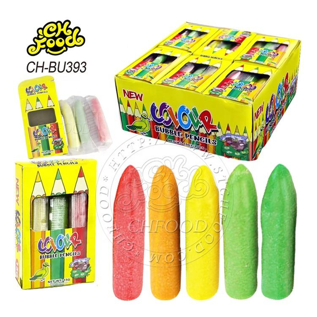 New Color Bubble Pencils Wholesale Fruit Flavor Jam Filled Pencils Shape Bubble Gum Oem Halal Candy Sweets Chewing Gum