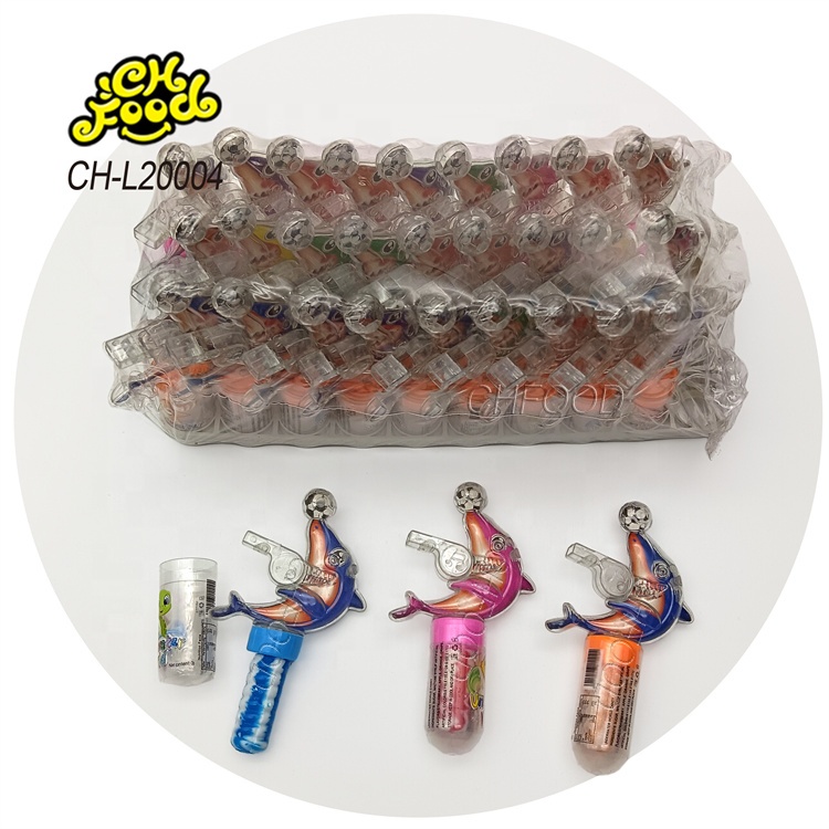 China Supplier Plastic Whistle Football Dolphin Toy with Nipple Shape Hard Candy Lollipop for Kids