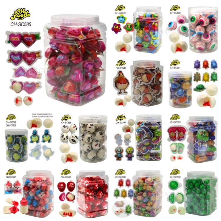 Valentine's Day Wholesale 10g Halal 3d Red Egg Shape Strawberry Jam Filled in Ball Gummy Candy Sweets Snack Food
