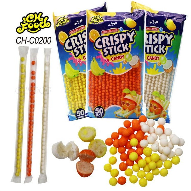 Fruit Flavor Crispy Sugar Coated Puffed Candy Stick Cheap Candy Sweets Wholesale and OEM Kids Snack Food Halal