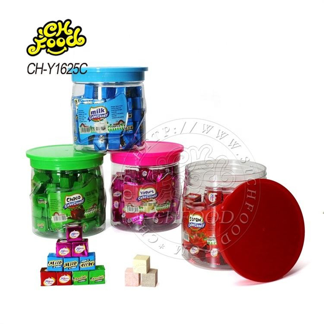 OEM Milk Cube Tablet Pressed Chewy Candy Milk Chocolate Strawberry Flavor Hard Candy