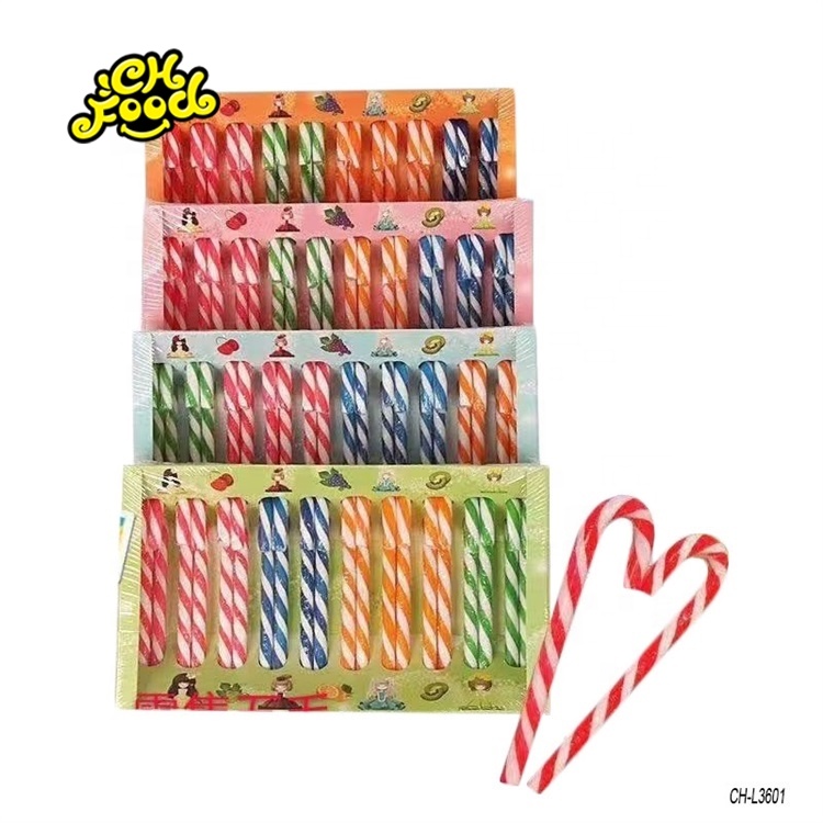 Christmas Candy Cane Stick Stripe White Assorted Fruit Flavor Sweet Hard Candy In Display Box