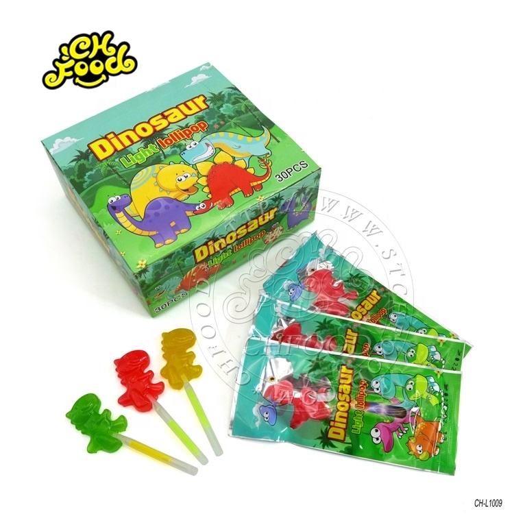 Fluorescent Cute Cartoon Dinosaur Shape Lollipops Glow Stick Sweet Fruit Hard Candy