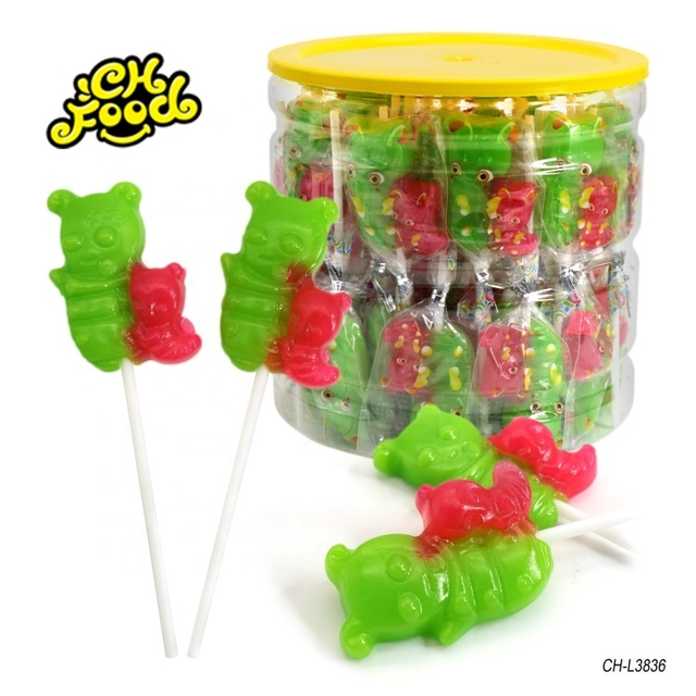 Fruit Flavor Cute Cartoon Caterpillar Shape Lollipop Hard Candy Hot Sale