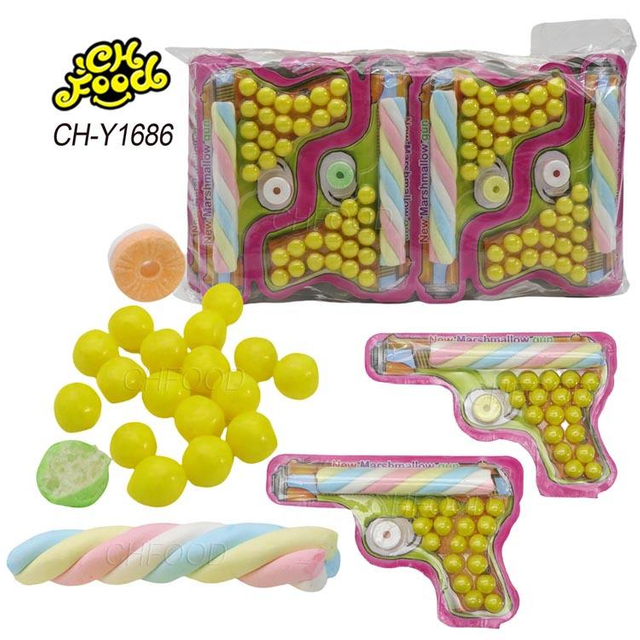 Chinese Factory Gun Shape Candy Fruit Flavor Marshmallow Whistle Puffed Candy