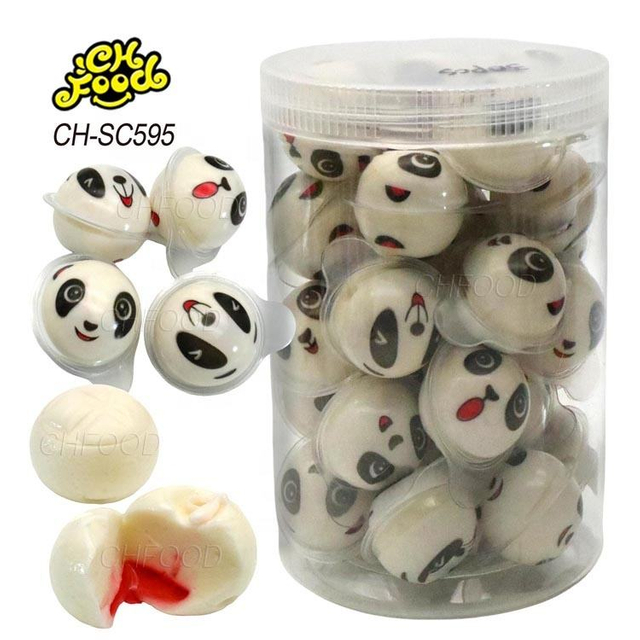 Wholesale 10g Halal 3d Cartoon Panda Shape Strawberry Jam Filled in Ball Gummy Candy Sweets Snack Food