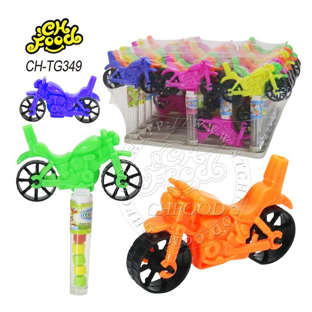Wholesale Factory Cheap Small Plastic Whistle Motorcycle Toy with Tablet Candy Sweets for Kids