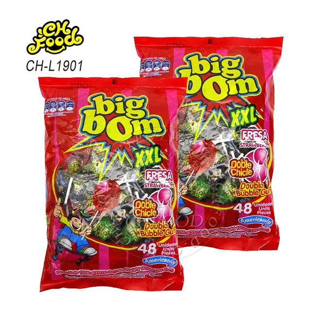 Wholesale Fruit Flavor Bubble Gum Big Bom Lollipop Candy Sweets OEM Hard Halal Candy
