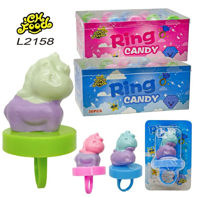 Customized Unicorn Horse Shaped Ring Pop Candy Toy Lollipop OEM Hard Sweet Halal Fruit Flavor Candy for Kids