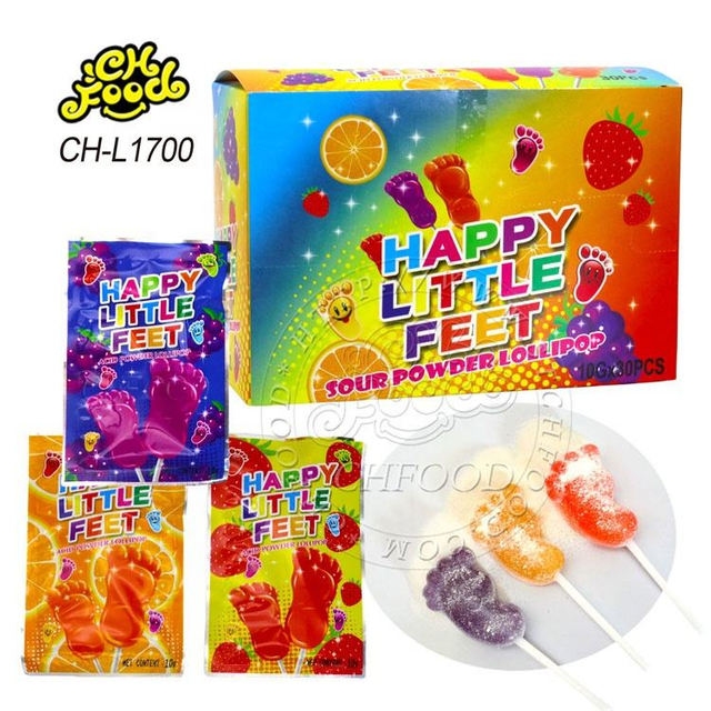 Halal Funny Foot Shape Lollipop With Sour Powder Candy
