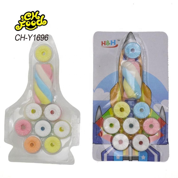 New Hot Selling Airplane Shape Candy Toy for Kids Wholesale OEM Small Twist Marshmallow with Whistle Tablet Candy