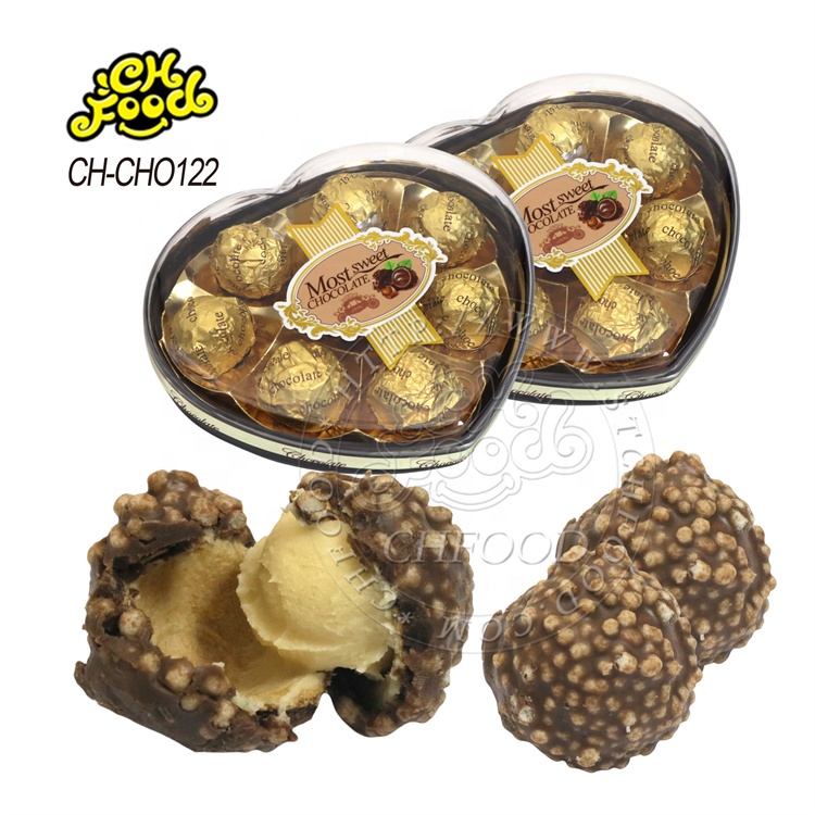 12pcs Heart Golden Chocolate Ball Cookies Chocolate Ball Filled Milk Halal Chocolate Valentine's Day