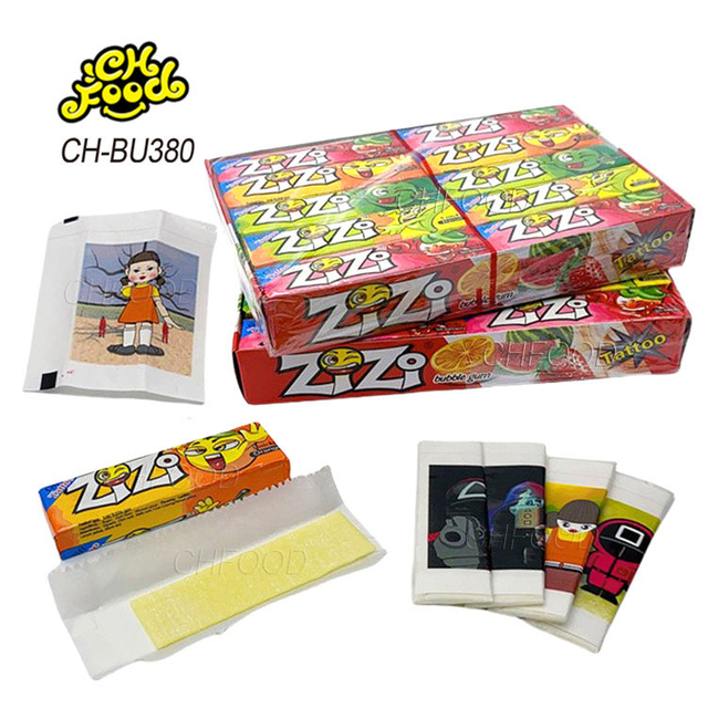 Low MOQ Wholesale Halal Wholesale Fruit Flavor ZIZI Bubble Gum Strips Chewing Gum Candy Sweets With Tattoo for Children