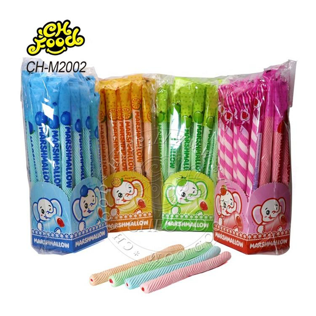 Factory Best Selling Halal Fruit Flavor Long Twist Stick Marshmallow with Jelly Filling Candy Supplier for Kids