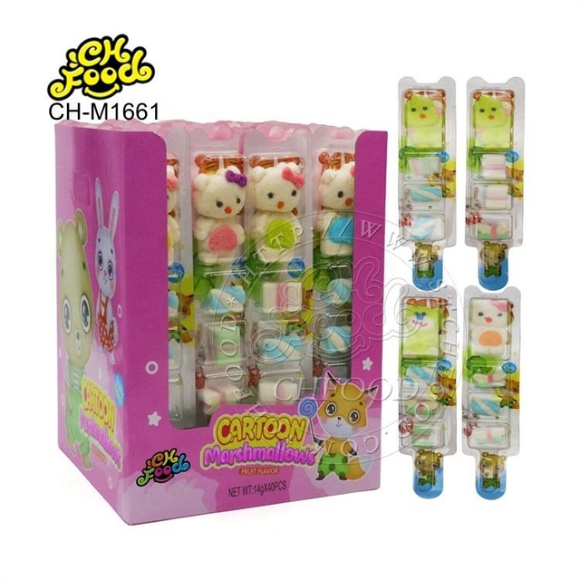 Halal Wholesale Lovely BBQ Animal Cartoon Shape Marshmallow Candy POP Lollipop OEM Twist and Heart Mini Cotton Candy