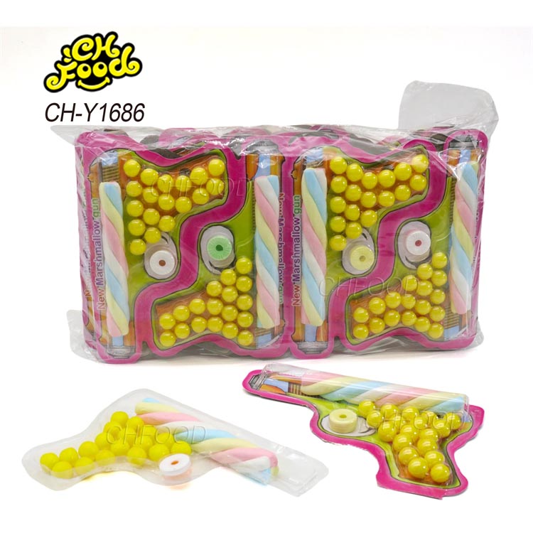 Chinese Factory Gun Shape Candy Fruit Flavor Marshmallow Whistle Puffed Candy