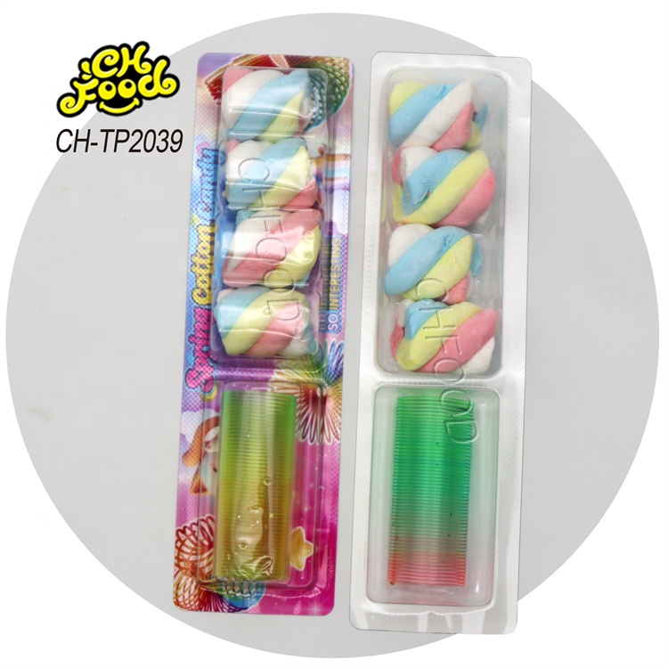 Low MOQ Wholesale 2in1Small Plastic Spring Coil Toy with Twisted String Marshmallow for Kids Custom Children's Candy Toy