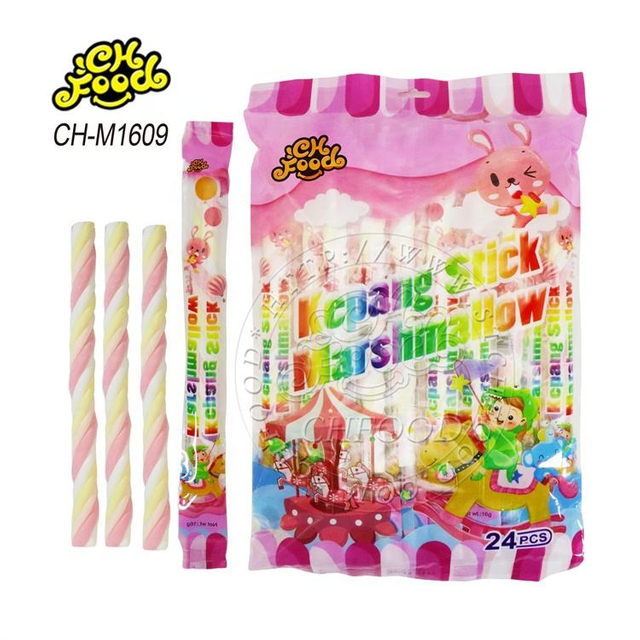 Halal Fruit Flavor Long Stick Twisted String Rope Marshmallow OEM Cotton Candy Sweets Snack