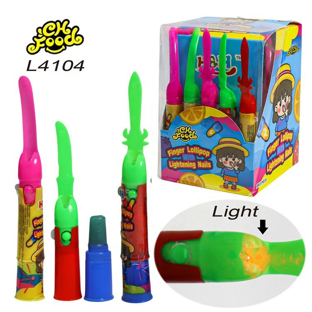 OEM Halal Flash Light Finger Lollipop Toy Candy Wholesale Fruit Flavor Hard Candy Sweet with Plastic Nail Coverings Toy for Kids