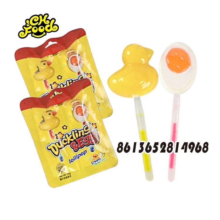 Yellow Duck And Fried Egg Shaped Lollipop Candy With Glow Stick