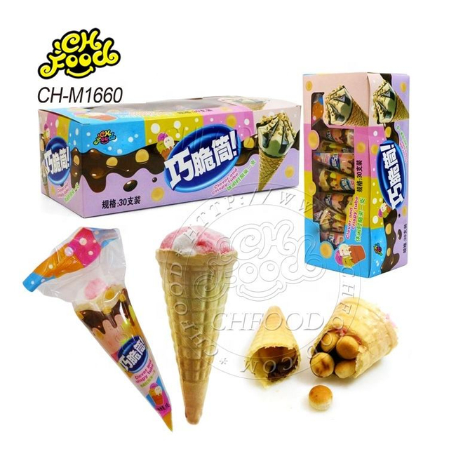 OEM Individually Packed Cone Shape Ice Cream Marshmallow with Mini Biscuits and Chocolate Jam Candy Sweets Halal Snack for Kids