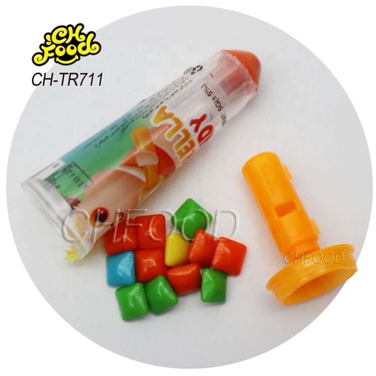 China Candy Sweets Wholesale Custom Private Label Cartoon Whistle Umbrella-Shaped Crayons Candy Toy with Square Chewing Gum