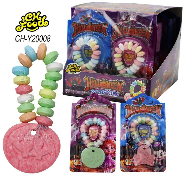 ODM Halloween Bracelet Candies Custom Colorful Sweet Edible Fruit Flavor Skull Pumpkin Tablet Candy for Kids