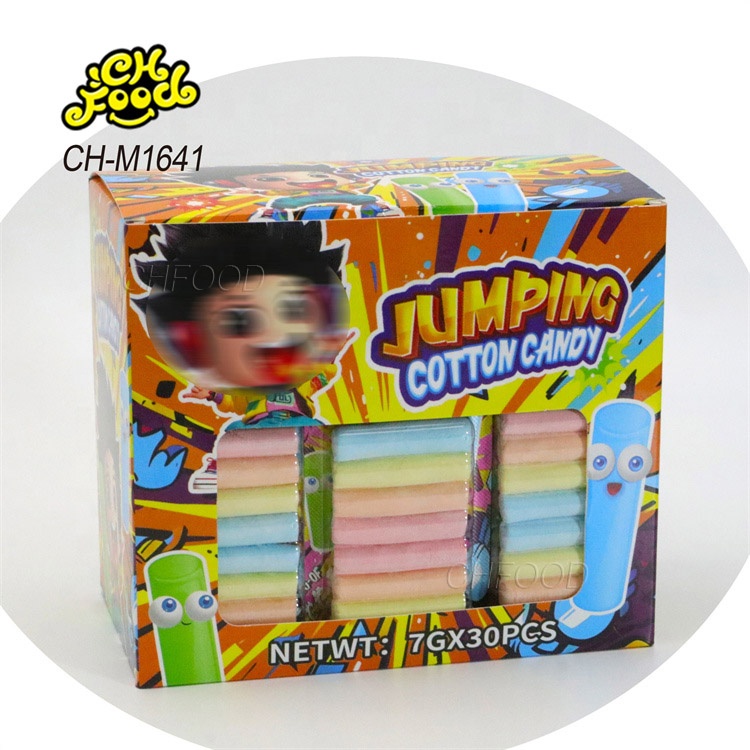 Low MOQ Wholesale Halal Jumping Cotton Candy Sweets OEM and Wholesale Marshmallow Stick with Popping Candy for Kids