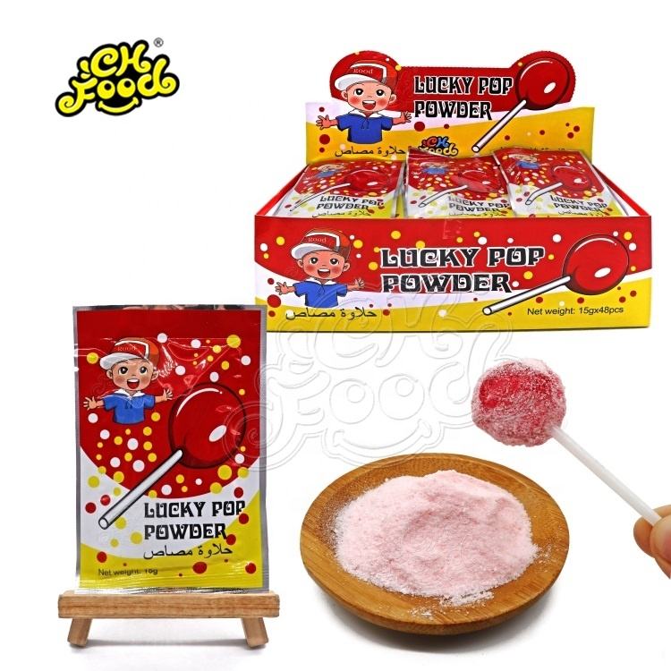 Lucky Pop Powder Halal 2 In 1 Strawberry Flavor Lollipop With Sour Powder Candy Sweet