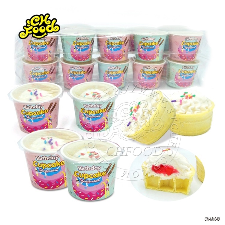 Birthday Cake Shape Marshmallow Fill Fuirt Jam Cake Cup Sweet Confectionery