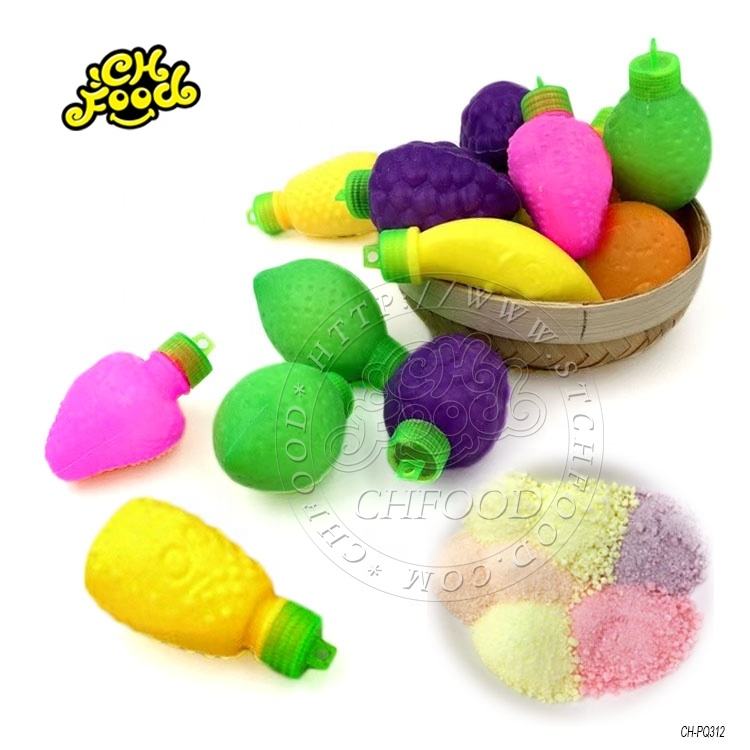 Manufacturers Funny Toy Candy Fruit Shape Bottle Sour Powder Candy Sweet In Mesh Bag