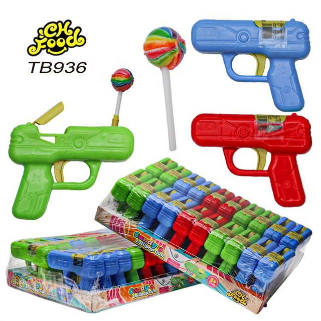 Plastic Gun Toy with Rainbow Lollipop Hard Candy