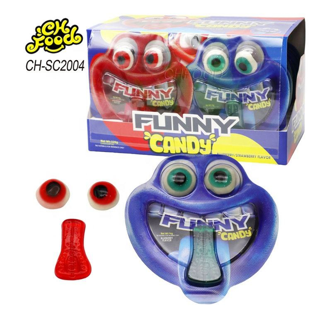 Hallowmas Fruit Flavor 3D Tongue and Eyeball Gummy Candy Sweets Low MOQ Wholesale Halal Funny Face Candy