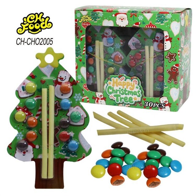 Christmas Candy Christmas Trees Shape Candy Toy for Kids Colorful Chocolate Bean with CC Stick Sour Powder Candy Sweets