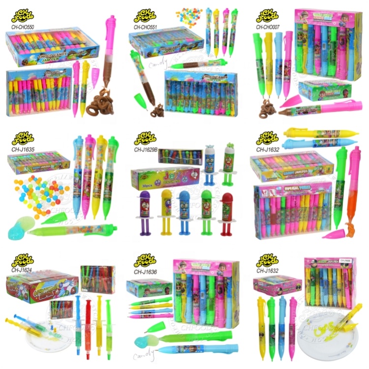 OEM New Halal Ball-point Pen Shape Injection Syringe Mix Flavor Fruit Jam Toy Candy Wholesale Candy Sweets Toy for Children