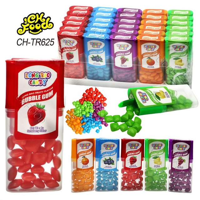 Wholesale and OEM Bottle Candy Fruit Flavor Colorful Mini Square Chewing Bubble Gum Halal China Snack