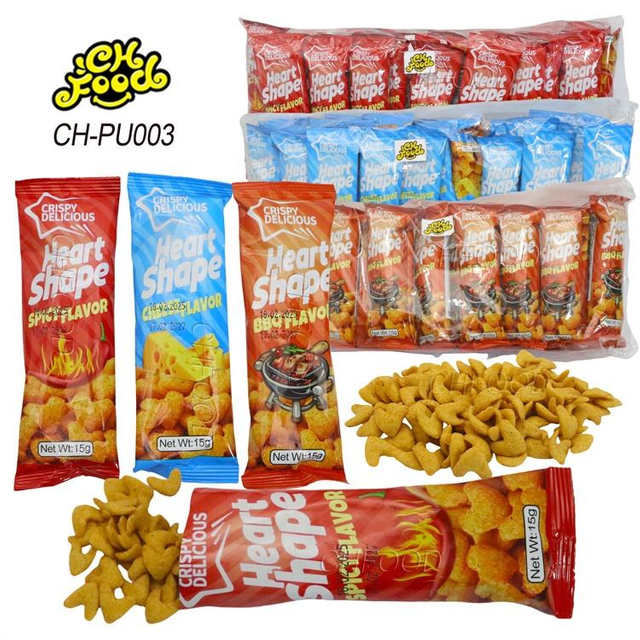 Wholesale Savory and Crispy Spicy BBQ and Cheese Flavor Heart Shape Puffed Food Halal for Kids