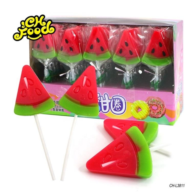Wholesale Watermelon Handmade Lollipop Sweet Hard Fruit Flavor Candy Pin Pop Lollipop
