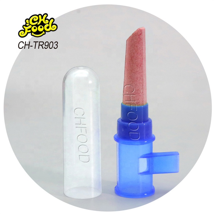 LOW MOQ Plastic Pop Whistle Lipstick Toy with Fruit Flavor Tablet Candy Lollipop Sweets Snack for Kids
